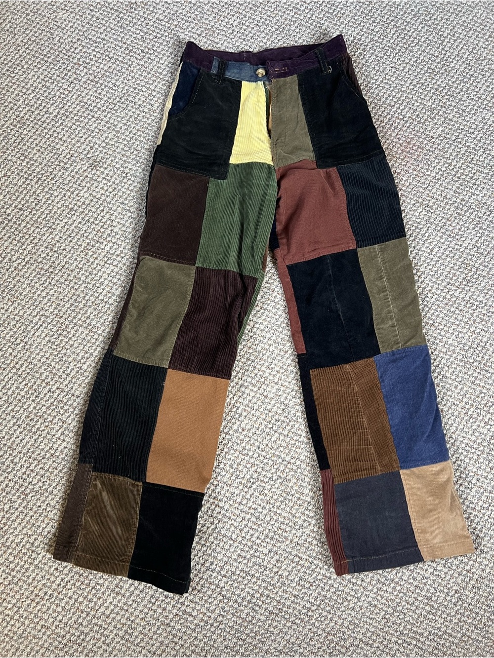 Patchwork Corduroy Women’s Pants in Multicolor size Small
